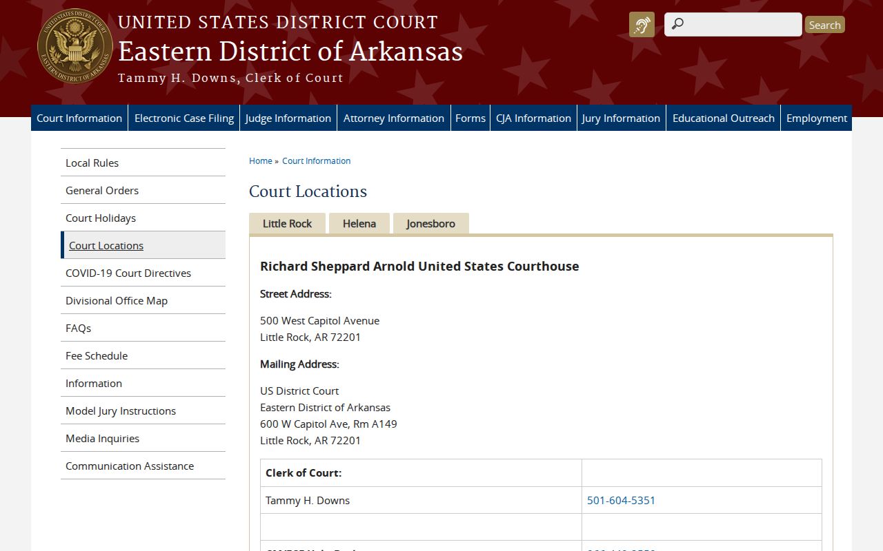 Federal courthouse locations for Chicot County case search users