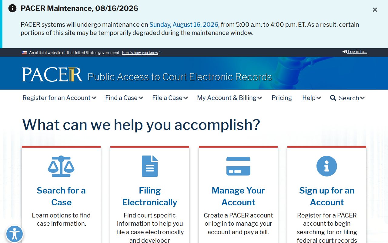 PACER interface for federal cases connected to Chicot County
