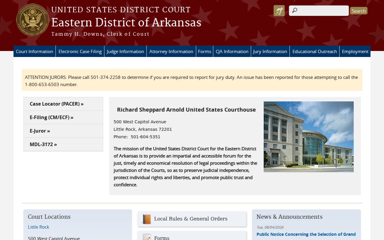 Eastern District source for federal Chicot County case searches