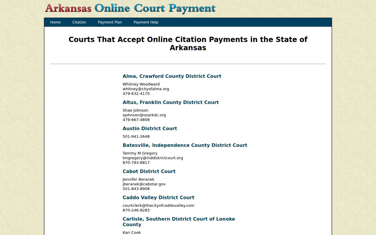Official participating-court list for Chicot County traffic record checks