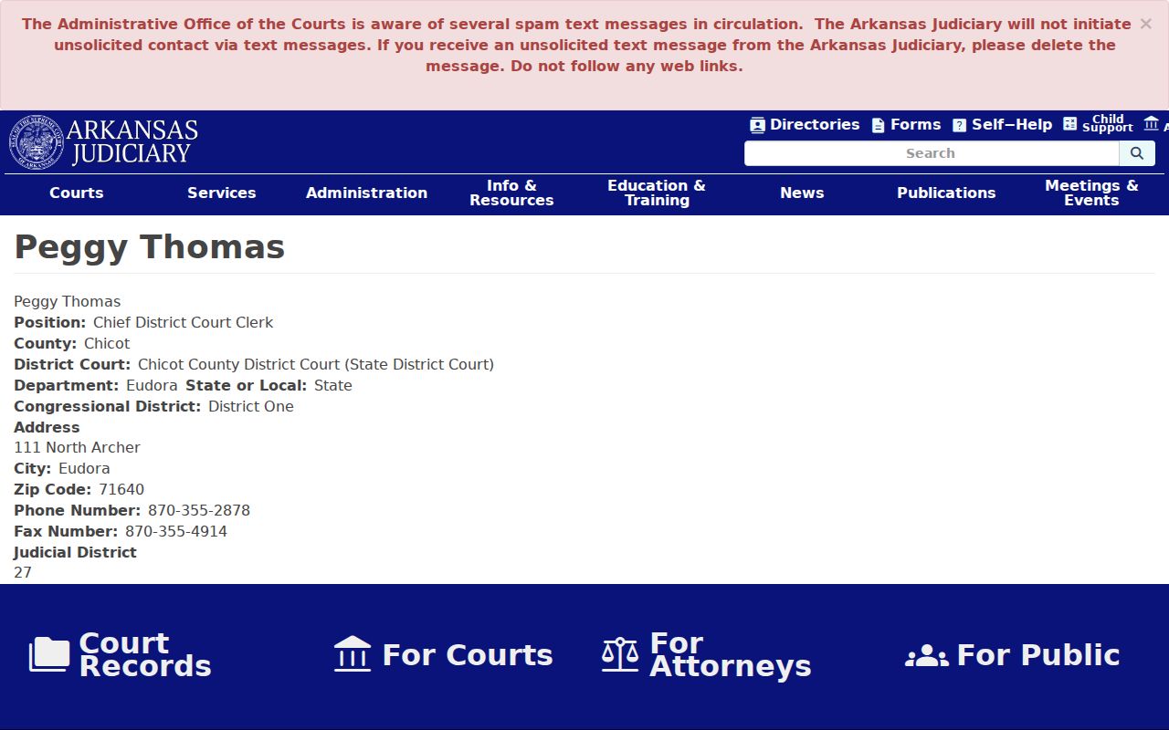 Eudora clerk profile for Chicot County traffic court records