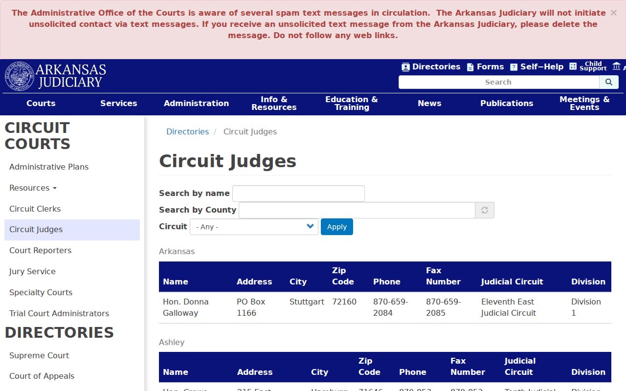 Judges listed for Chicot County Circuit Court dockets
