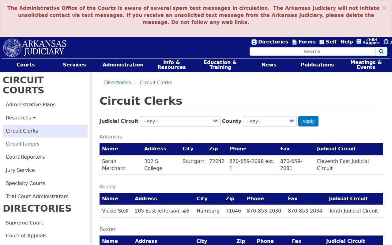 Official Chicot County Circuit Clerk docket listing