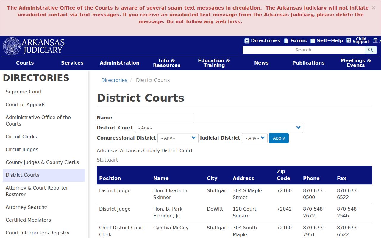 Official directory of Chicot County District Court docket departments