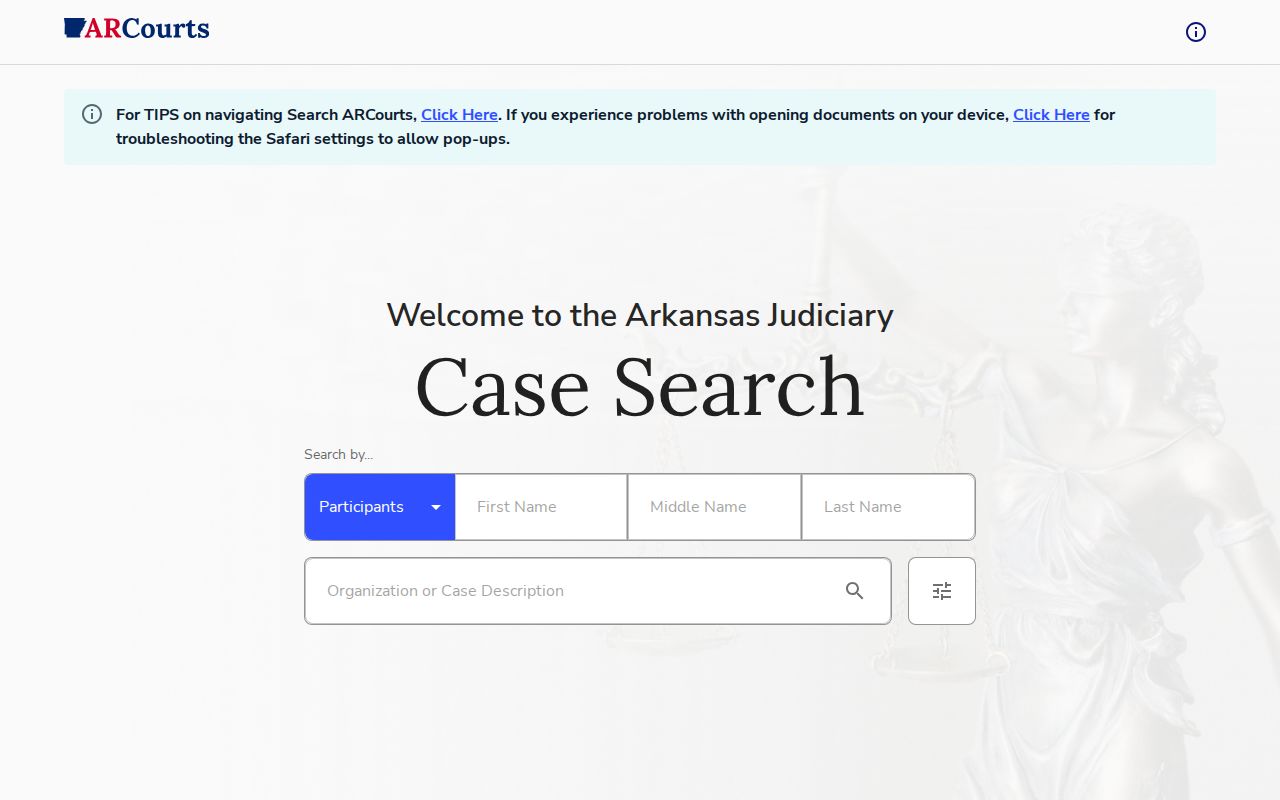Chicot County court docket participant search on Search ARCourts
